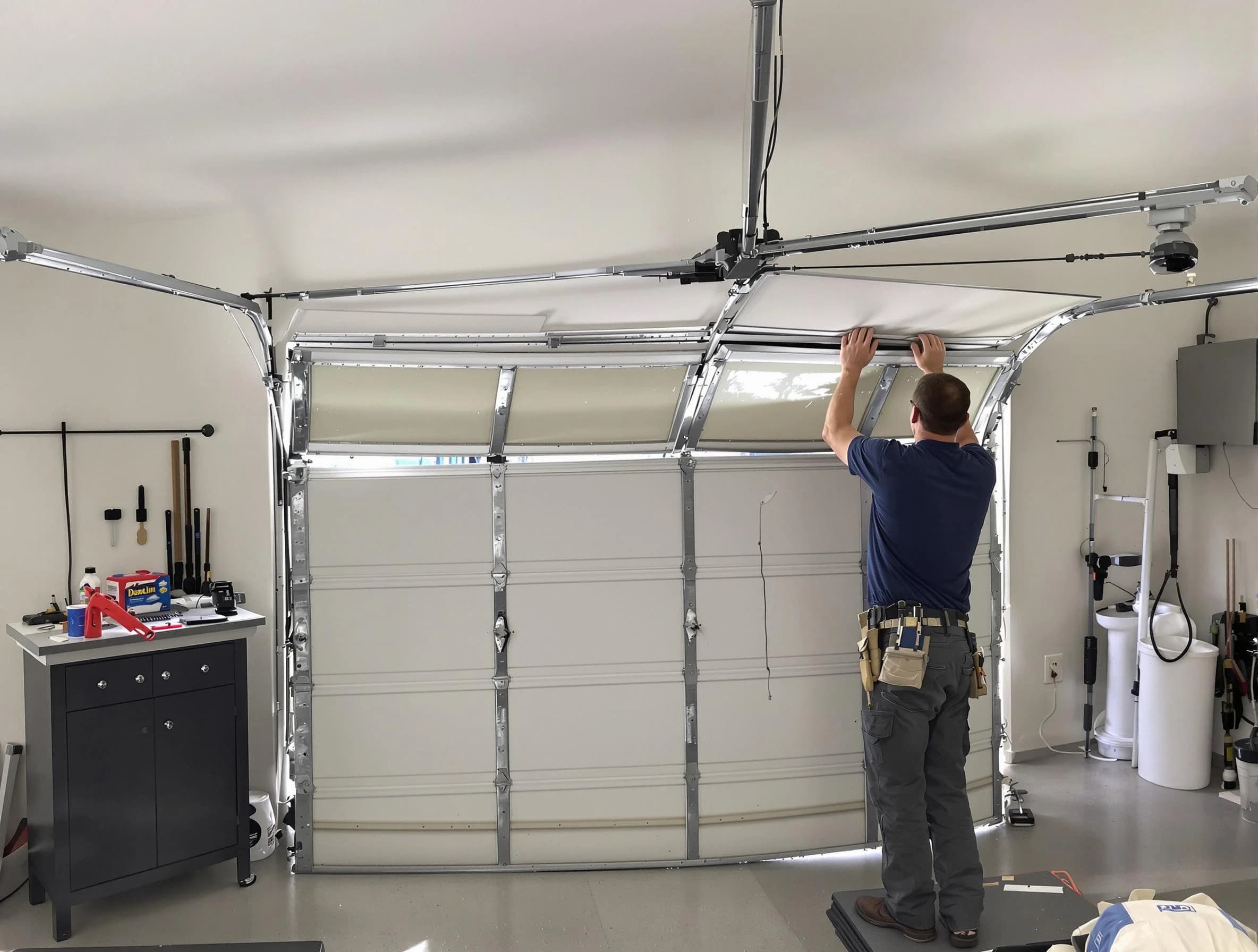 Golden Garage Door Repair specialist performing precise section replacement on Golden garage door
