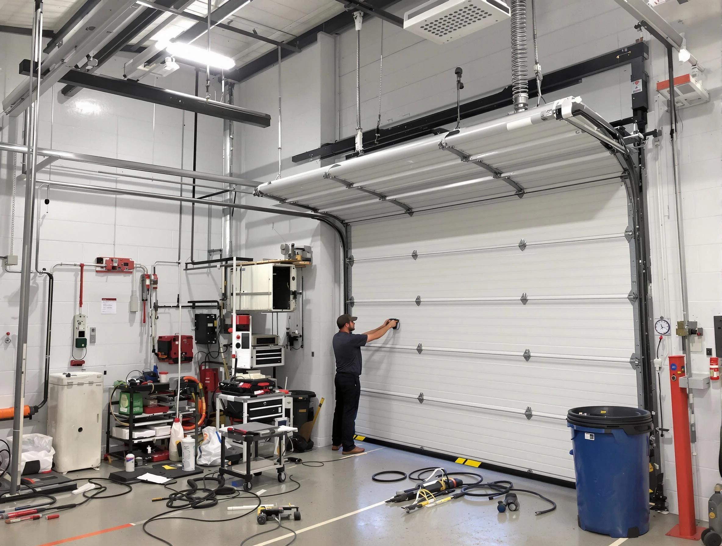 Golden Garage Door Repair certified technician performing commercial door repair at a Golden business facility