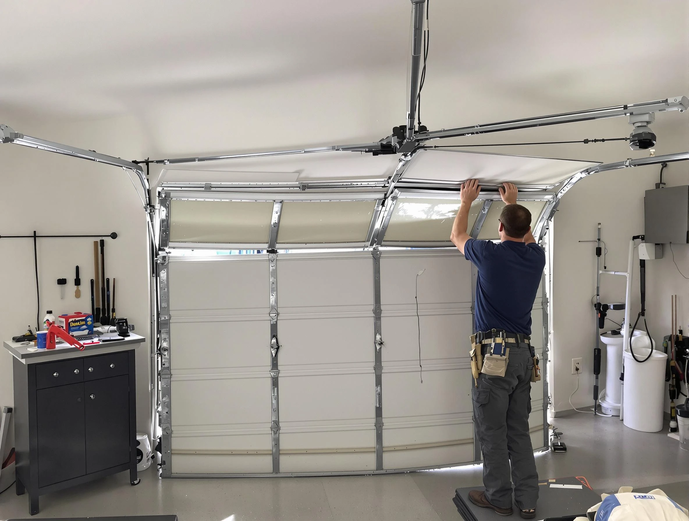 Golden Garage Door Repair specialist performing precise section replacement on Golden garage door